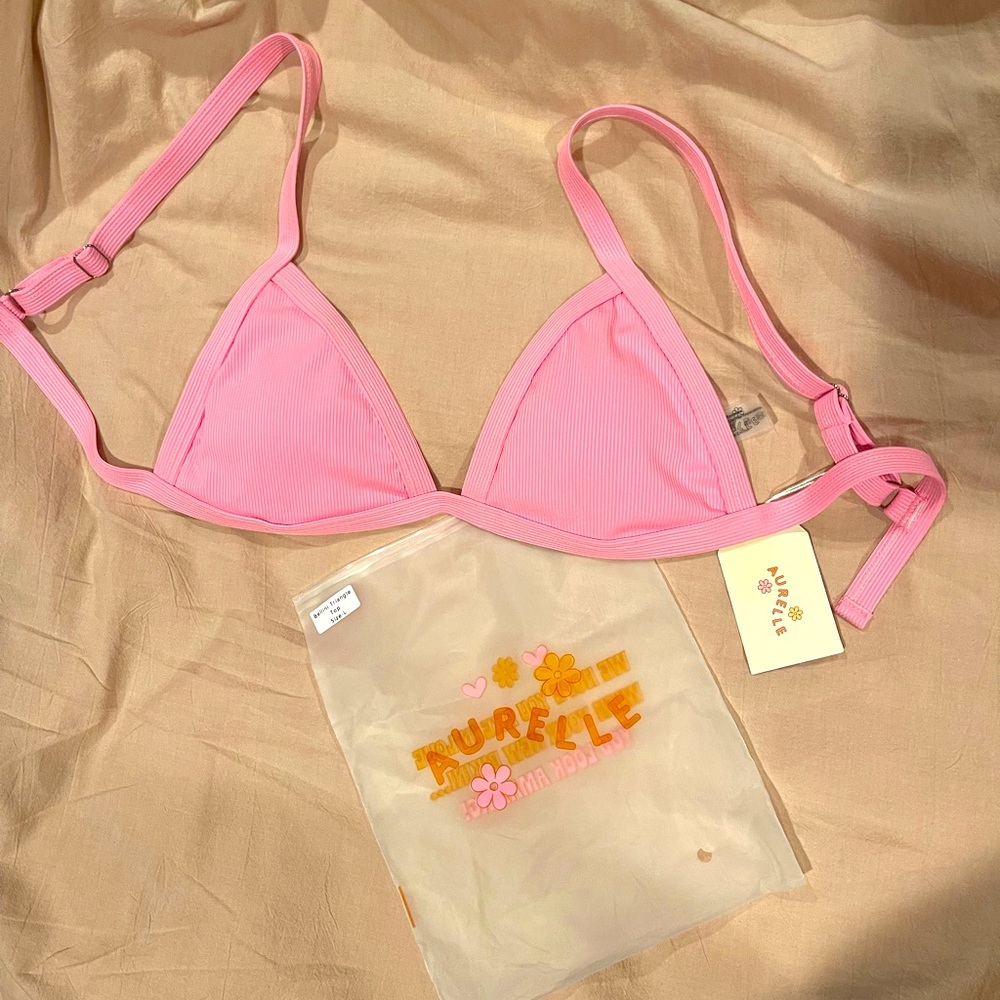 NWT Aurelle Pink Padded Triangle Bikini Top - size Large